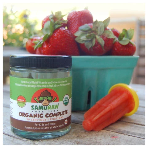 strawberry posicles + samuraw organic complete