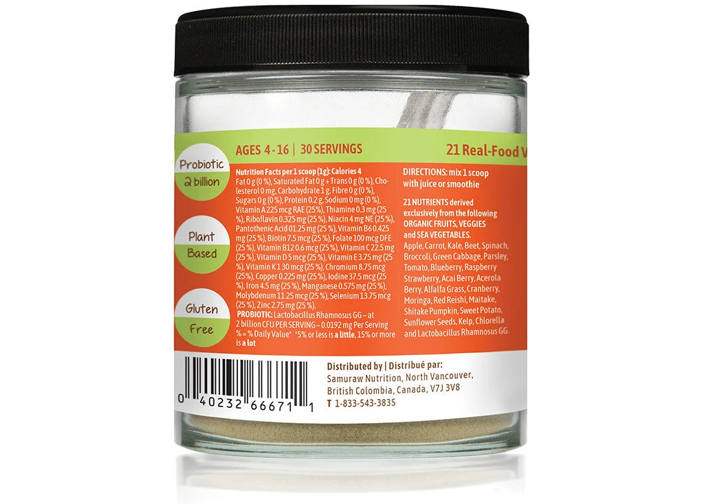 samuraw organic complete for kids back label
