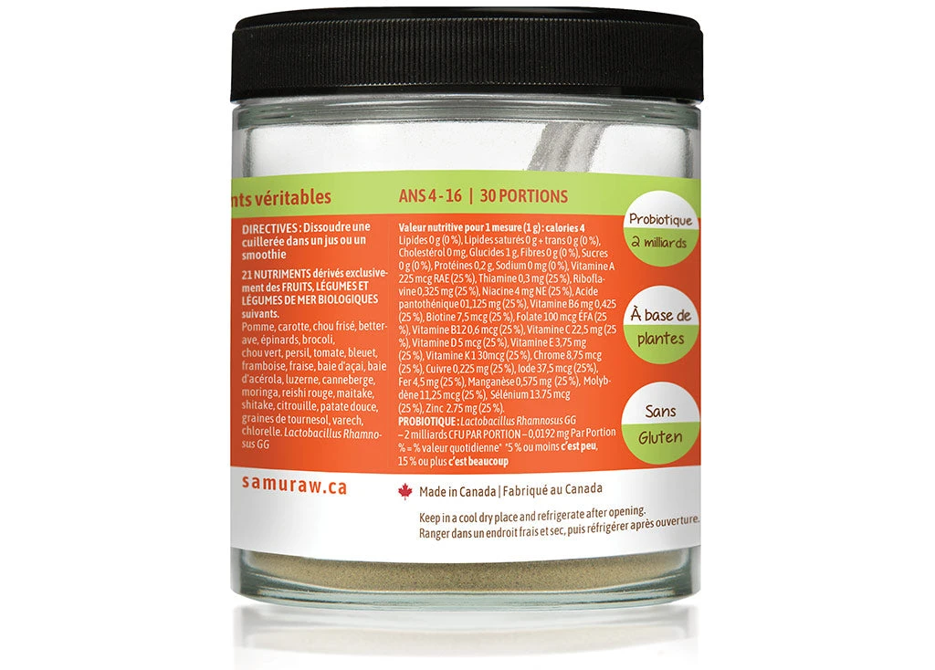 samuraw organic complete for kids back label