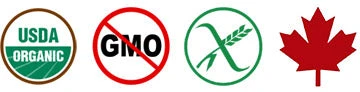 USDA Organic, Gluten Free, Non GMO, Made in Canada